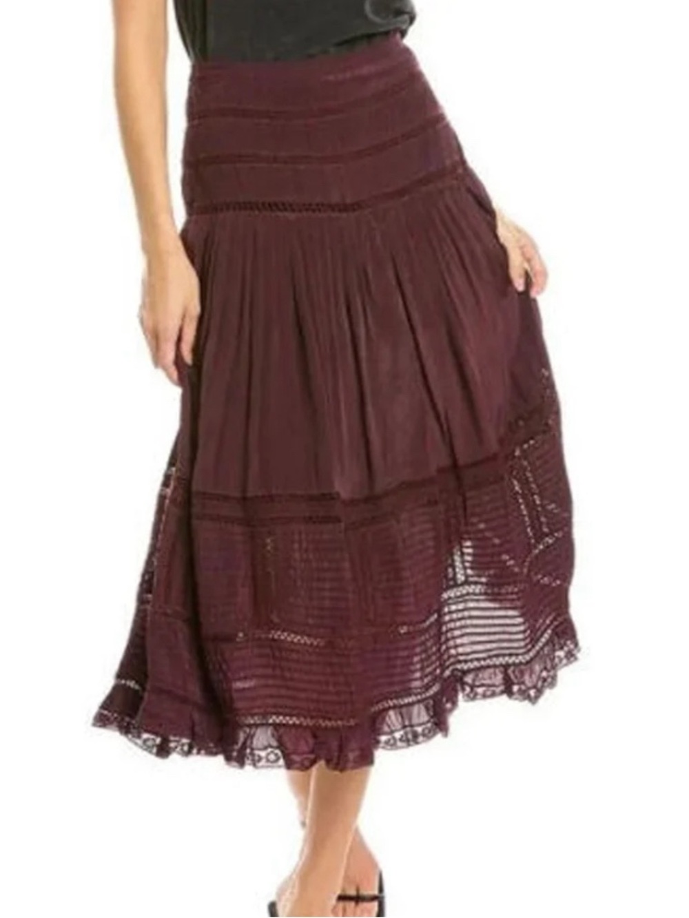Sea New York Plum Tiered Crochet Midi Skirt
